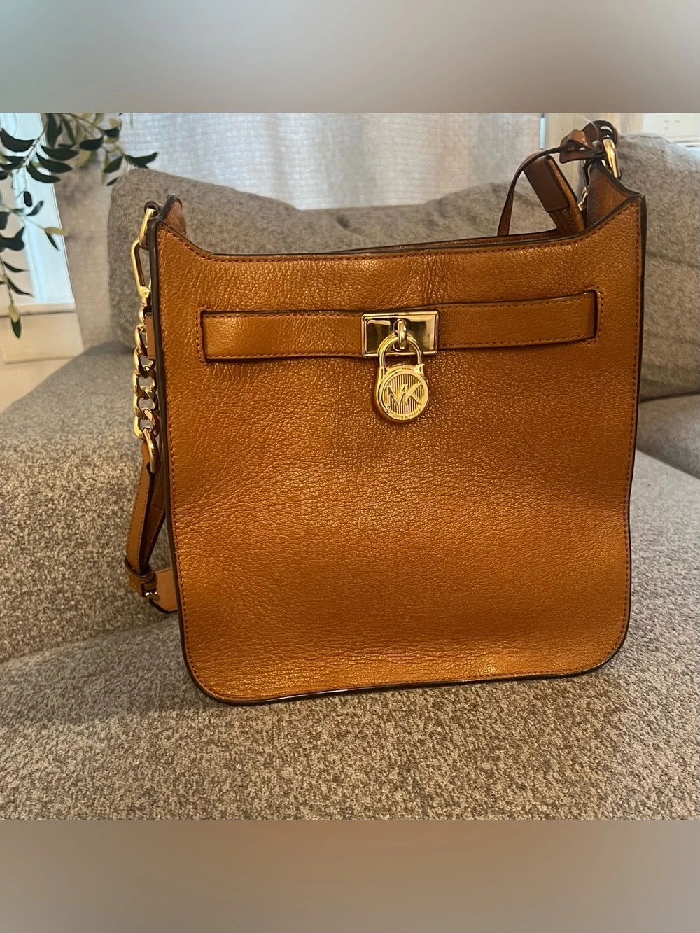 Michael Kors Chestnut Pebbled Leather Shoulder Bag with Gold Tone Hardware